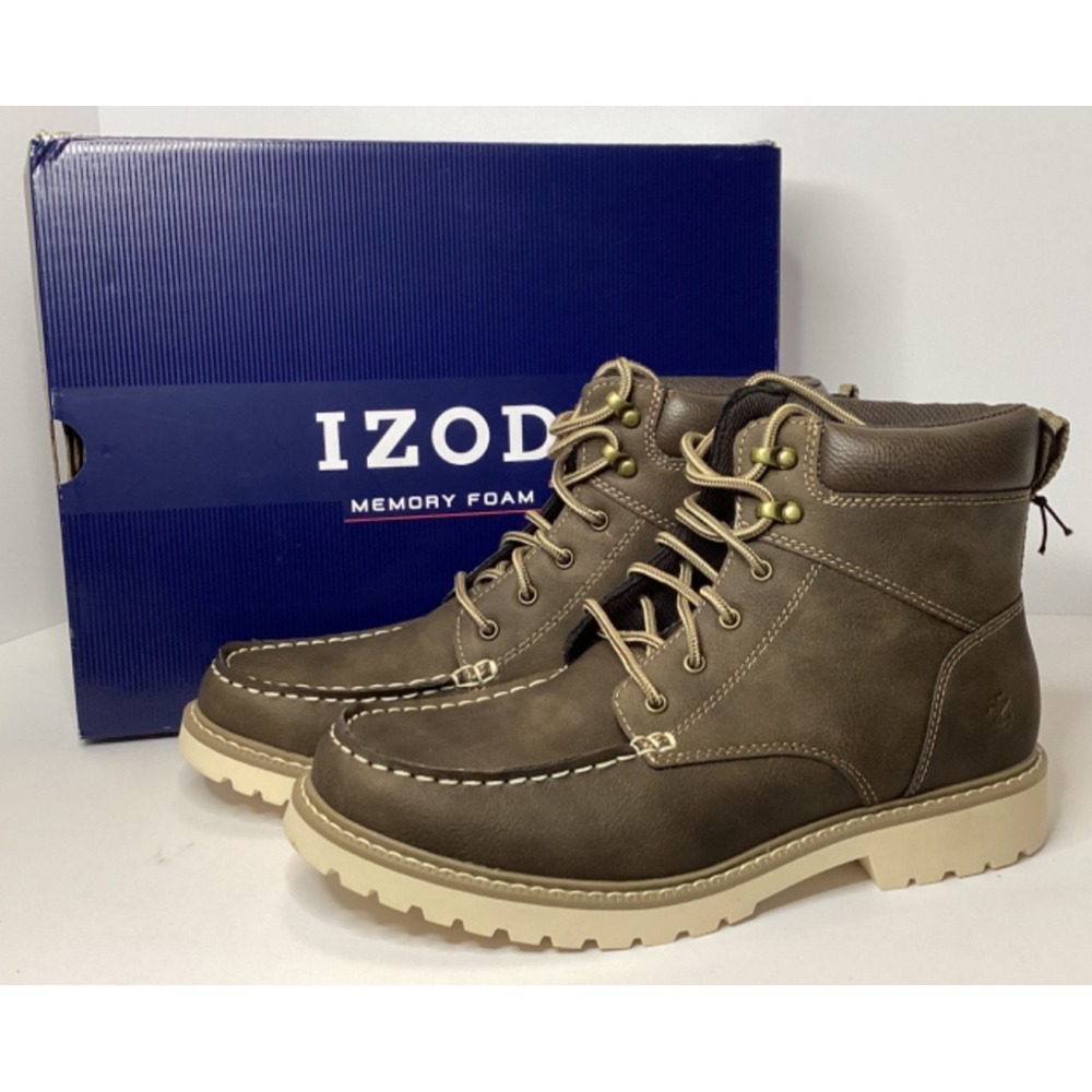 IZOD Miles Men's Memory Foam Lace up Boot Size 10 Brown NIB - Picture 2 of 8